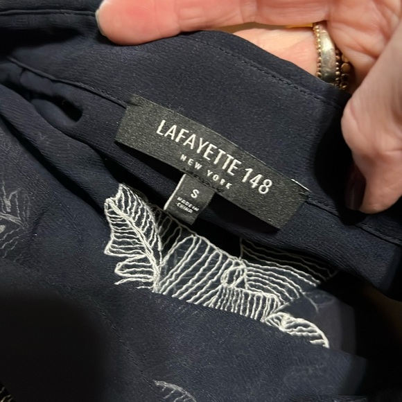 Lafayette 148 New York Kyrie Navy Sheer Silk Georgette Shirt Small - Picture 12 of 15